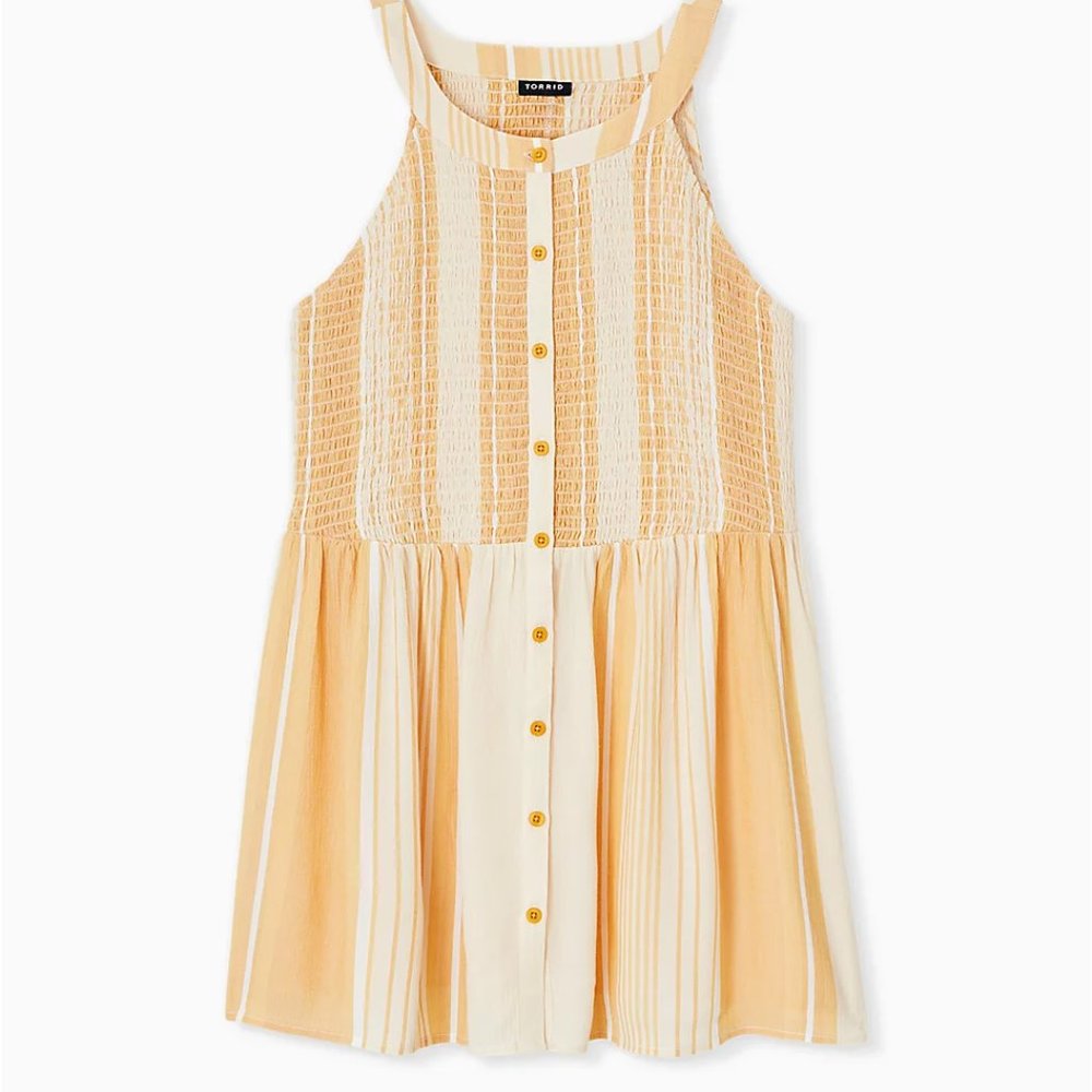 Torrid Yellow Stripe Button Smocked Babydoll Tank Size 1X (NWT)